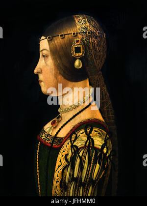 Portrait de Béatrice d'Este 1495 par Alessandro Araldi 1460-1528 Italie ( Beatrice d'Este 1475 -1497 duchesse de Bari et Milan par mariage à Ludovic Sforza (connue comme le More'). Elle était réputée comme l'une des plus belles princesses et accompli de la Renaissance italienne. ) Banque D'Images