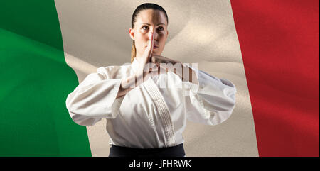 Image composite de salut de la main d'un chasseur de femmes Banque D'Images