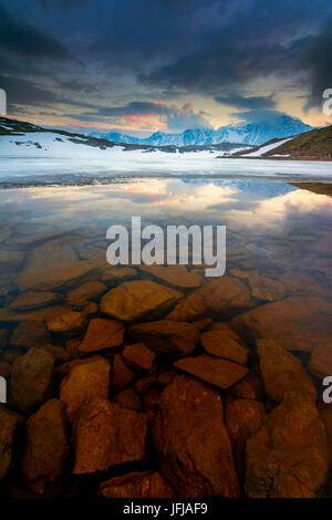 Les transparents au coucher du soleil, lac blanc, Passo Gavia, Italie Banque D'Images