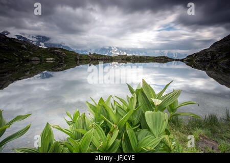 Nuages reflétée dans le Lac de Cheserys Chamonix Haute Savoie France Europe Banque D'Images