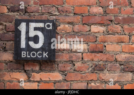 Auschwitz, Pologne, détail sur le mur d'un bâtiment dans le camp de concentrarion Banque D'Images