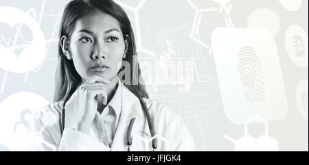 Composite image of asian woman thinking Banque D'Images