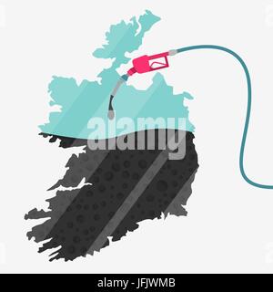 Site de l'Irlande étant alimentée par l'huile. La pompe à gaz alimentée carte. Sur la carte il y a une réflexion en verre. Conceptuel. Les producteurs de pétrole ou des pays importateurs. Illustration de Vecteur