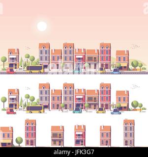 Faible 2d Vector poly bâtiments et lieux de la ville Illustration de Vecteur