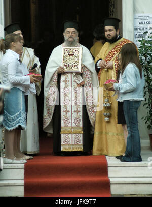 Leader orthodoxe grec à partir de la célébration en l'honneur de la Fédération de Saint John. Le 26 mai 2005 - Prokopi, Eubée, Grèce Banque D'Images