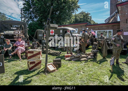 Meltham, Huddersfield, Angleterre. Le 1er juillet. Reconstruction de l'US Army base située à Meltham station incendie, guerre Meltham de semaine. Credit : CARL DICKINSON/Alamy Live News Banque D'Images