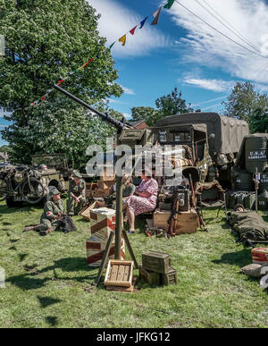 Meltham, Huddersfield, Angleterre. Le 1er juillet. Reconstruction de l'US Army base située à Meltham station incendie, guerre Meltham de semaine. Credit : CARL DICKINSON/Alamy Live News Banque D'Images