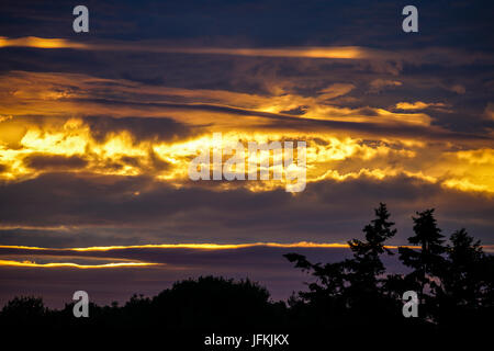 Tuesley Lane, Godalming. 1er juillet 2017. UK : Météo nuageux sur la Home Counties ce soir apporter un beau coucher du soleil. Coucher de soleil sur Godalming, Surrey. Credit : james jagger/Alamy Live News Banque D'Images