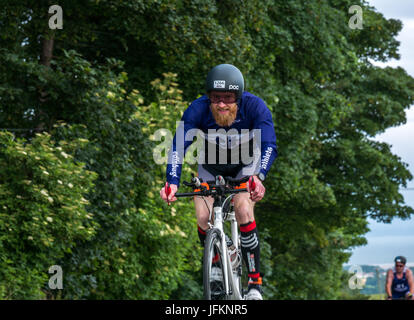 Byres Hill, East Lothian, Écosse, Royaume-Uni, 2 juillet 2017. Cycliste dans l'épreuve cycliste à Edinburgh Ironman 70.3 à Byres Hill, East Lothian, Écosse, Royaume-Uni Banque D'Images