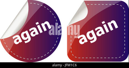 Mot de nouveau sur le bouton set autocollants, étiquettes Banque D'Images