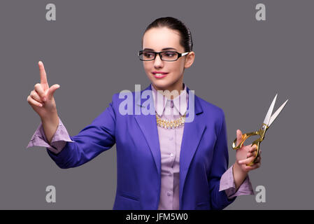 Tailleur femme en appuyant sur le bouton virtuel Banque D'Images