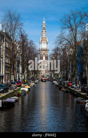 Amsterdam, Pays-Bas, l'Europe, l'Église Zuiderkerk et canaux d'Amsterdam, Banque D'Images