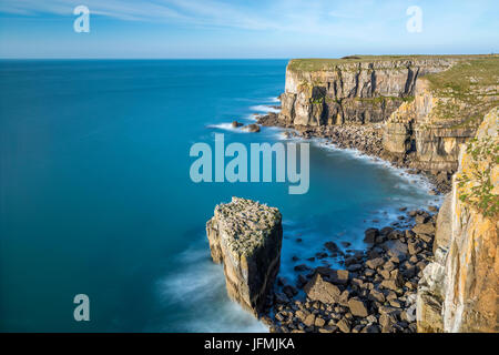 St Govan's Head, le Parc National de Pembrokeshire Coast, Bosherston, Pays de Galles, Royaume-Uni Banque D'Images