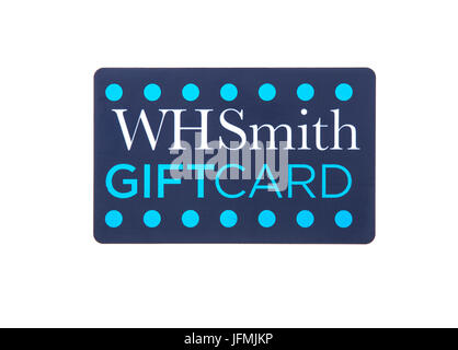 SWINDON, UK - 1 juillet 2017 Carte-cadeau : WH Smiths sur fond blanc Banque D'Images