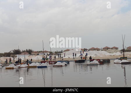 Les travailleurs du sel, Lac Rose, Lac Retba, Lac Rose, Dakar, Sénégal Banque D'Images