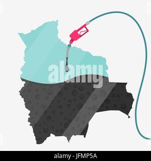 Carte de la Bolivie étant alimentée par l'huile. La pompe à gaz alimentée carte. Sur la carte il y a une réflexion en verre. Conceptuel. Les producteurs de pétrole ou des pays importateurs. Illustration de Vecteur