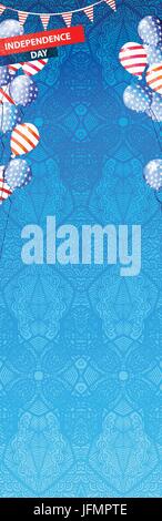 Date de l'indépendance aux États-Unis. Air ballons volent sur les côtés de la feuille. Sur un fond à motifs à partir d'un dessin à la main pour votre conception d'illustration vectorielle bl Illustration de Vecteur