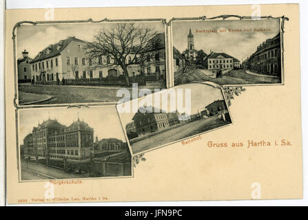 04999-Hartha-1903-Bürgerschule, Marktplatz mit Kirche und Rathaus-Brück & Sohn Kunstverlag Banque D'Images