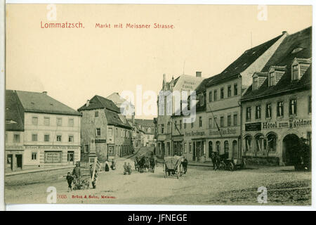 07035-Lommatzsch-1906-Markt mit Meißner Straße und Fuhrwerken-Brück & Sohn Kunstverlag Banque D'Images