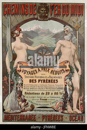 Circa 1900 Paul-Adolphe Kauffmann (vermutlich Plakat), Chemins de fer du Midi, Voyages Méditerranée Pyrénées Océan, Manzi, Joyant & Cie, Paris -Typ. Goupil & Cie Banque D'Images