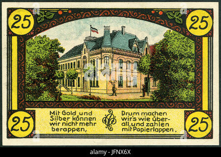 1921-06-01 Gutschein der Stadt Eldagsen, 0,25 Mark 25 Pfennig, gültig bis 1. Februar 19 , Papierlappen b, Spruch, Ansicht Altes Rathaus Banque D'Images