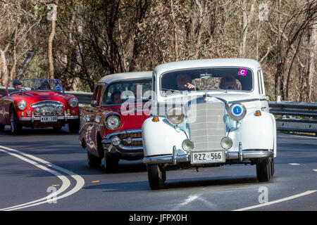 Vintage 1953 Mercedes Benz 170 berline S-D la conduite sur des routes de campagne près de la ville de Birdwood, Australie du Sud. Banque D'Images