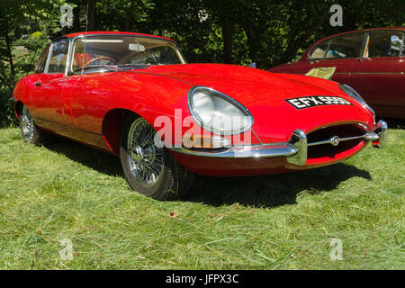 Jaguar Type E L'emblématique voiture de sport britannique classique construit à partir de 1961 et 1975, à un rassemblement véhicules anciens Banque D'Images