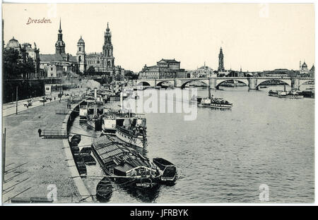 18921 Dresden-1915-Terrassenufer mit Hofkirche, Dampfern Brücke-Brück, Oper, & Sohn Kunstverlag Banque D'Images