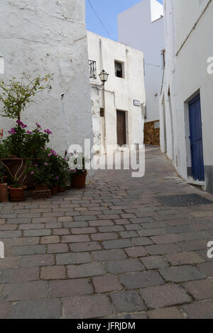 Mojacar, rue étroite typique de la vieille ville, province d'Almeria, Andalousie, Espagne Banque D'Images