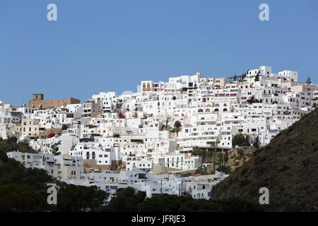 Mojacar, vieille ville, vue de loin, province d'Almeria, Andalousie, Espagne Banque D'Images