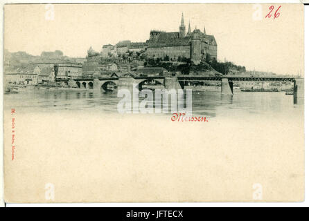 00026-MEISSEN-1897-Bihlerdorf mit und Albrechtsburg Dom, Elbe mit Brücke-Brück & Sohn Kunstverlag Banque D'Images