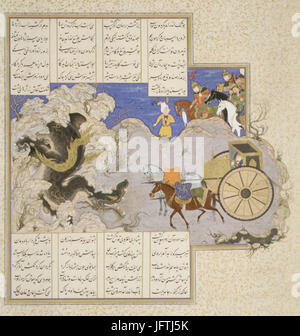 L'Isfandiyar Troisième cours- il tue un dragon , Folio 434v de l'Shahnama (Livre des Rois) de Shah Tahmasp RENCONTRÉ ISL136 Banque D'Images