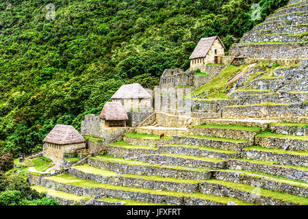 Guardhouses au Machu Picchu, la vallée sacrée des andes, Pérou Banque D'Images