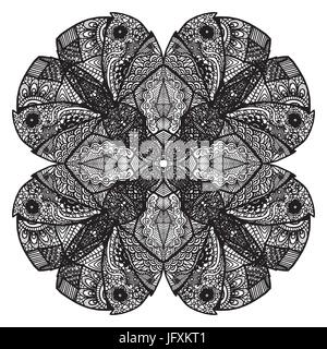 Motif abstrait motif fleurs symétriques stylisés monochrome. L'arrière-plan est la lumière. Vector illustration pour votre conception. Motif noir sur blanc Illustration de Vecteur