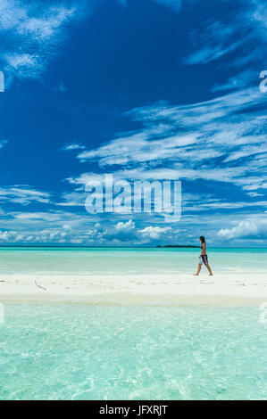 Balades touristiques sur une bande de sable peu apparaissant sur la marée basse à îles Rock, Palau, le centre du Pacifique, M. Banque D'Images