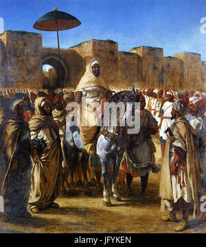 Ferdinand-Victor-Eugène Delacroix - Moulay Abd-er-Rahman, sultan du Maroc, sortant de son palais de Meknès, entouré de sa garde et de ses principaux officiers. - Musée des Augustins - 2004 199 Banque D'Images