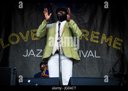 Glynde, England, UK. 07 juillet, 2017. Glynde, East Sussex, 2 juillet, 2017. Gregory Porter ferme la Main Stage à Love Supreme Jazz Festival à Glynde Place. Credit : Francesca Moore/Alamy Live News Banque D'Images