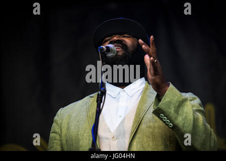 Glynde, England, UK. 07 juillet, 2017. Glynde, East Sussex, 2 juillet, 2017. Gregory Porter ferme la Main Stage à Love Supreme Jazz Festival à Glynde Place. Credit : Francesca Moore/Alamy Live News Banque D'Images