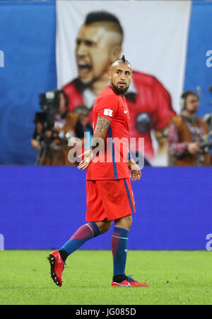 Saint Petersburg, Russie. 2 juillet, 2017. Arturo Vidal du Chili après la finale de la Coupe des Confédérations entre le Chili et l'Allemagne à la Saint Petersbourg Stadium à Saint Petersburg, Russie, 2 juillet 2017. Photo : Christian Charisius/dpa/Alamy Live News Banque D'Images