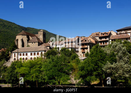 HechoVillage, Hecho et Anso Vallée, Huesca, Aragon, Espagne Banque D'Images