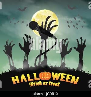 Microphone karaoke halloween zombie squelette main Illustration de Vecteur