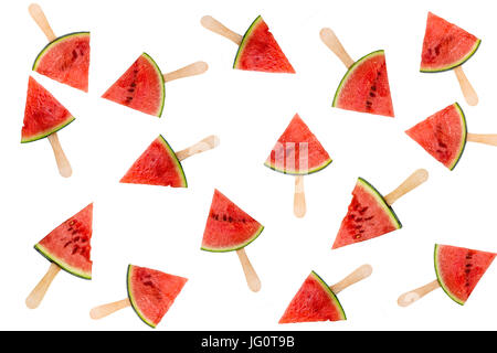 De nombreux watermelon slice popsicles isolé sur fond blanc, des fruits d'été concept Banque D'Images