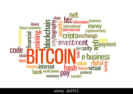 Crypto Nuage de mots monnaie Bitcoin Banque D'Images