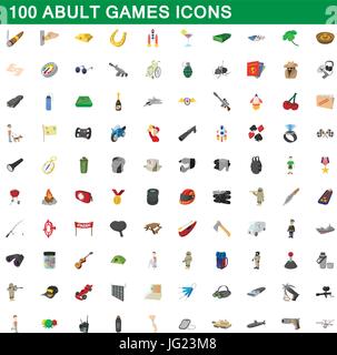 100 jeux adultes icons set, cartoon style Illustration de Vecteur