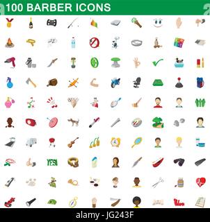100 coiffure icons set, cartoon style Illustration de Vecteur