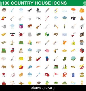 Maison de campagne 100 icons set, cartoon style Illustration de Vecteur