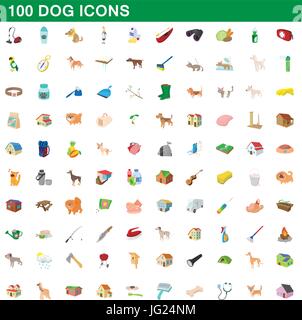 100 chien icons set, cartoon style Illustration de Vecteur