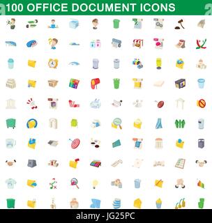 100 document office icons set, cartoon style Illustration de Vecteur