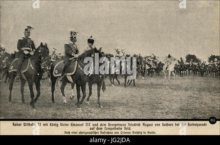 Kaiser Wilhelm II mit König Victor Emmanuel III und dem Kronprinzen Friedrich August von Sachsen 1902 Banque D'Images