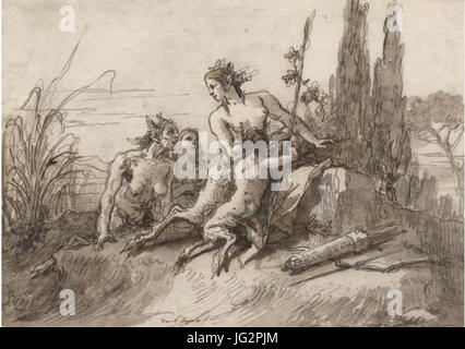 Giovanni Domenico Tiepolo (17 - Venise - 1804), de la famille des satyres dans un paysage. Plume et encre de chine, encre brune, lavis teinte, 195 x 6 mm Banque D'Images